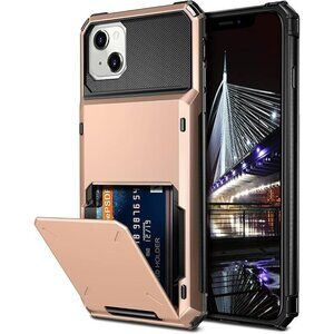 Vofolen Case for iPhone 13 with Wallet 4-Card Holder ID Slot Flip Door Rose Gold